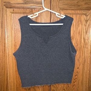 Gray Crop Top V Slit